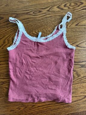 H&M Pink Ribbed Lace-Trim Cami